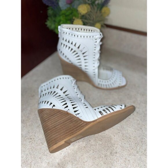 Jeffrey Campbell Rodolfo White Laser-Cut Lace-Up Open Toe Wedge Sandals Size 8 - Picture 12 of 12